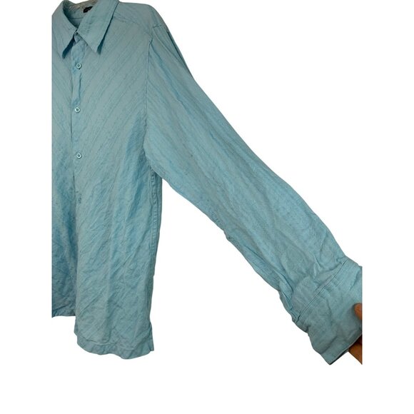 Claiborne Mens Blue Linen Button Shirt Large Vacay 8891 EUC cruise Island - Picture 7 of 8